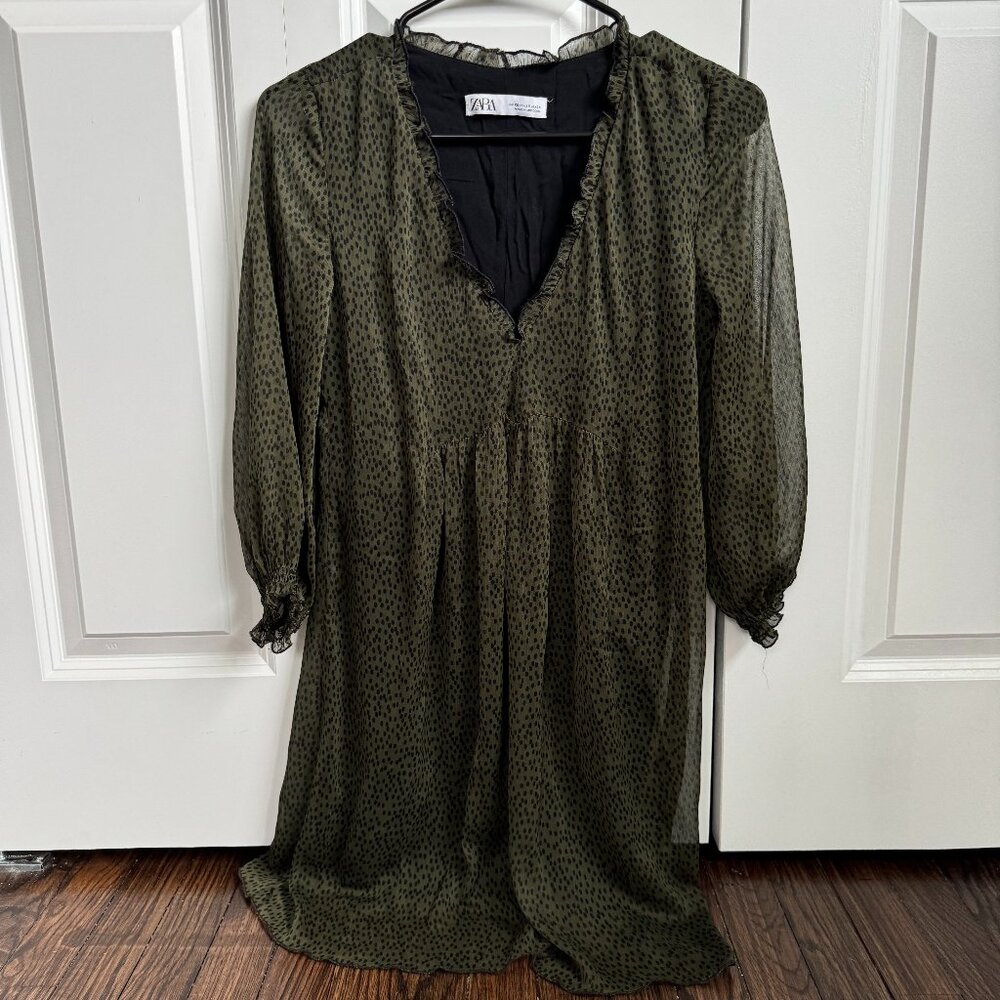 Zara green and black dot dress